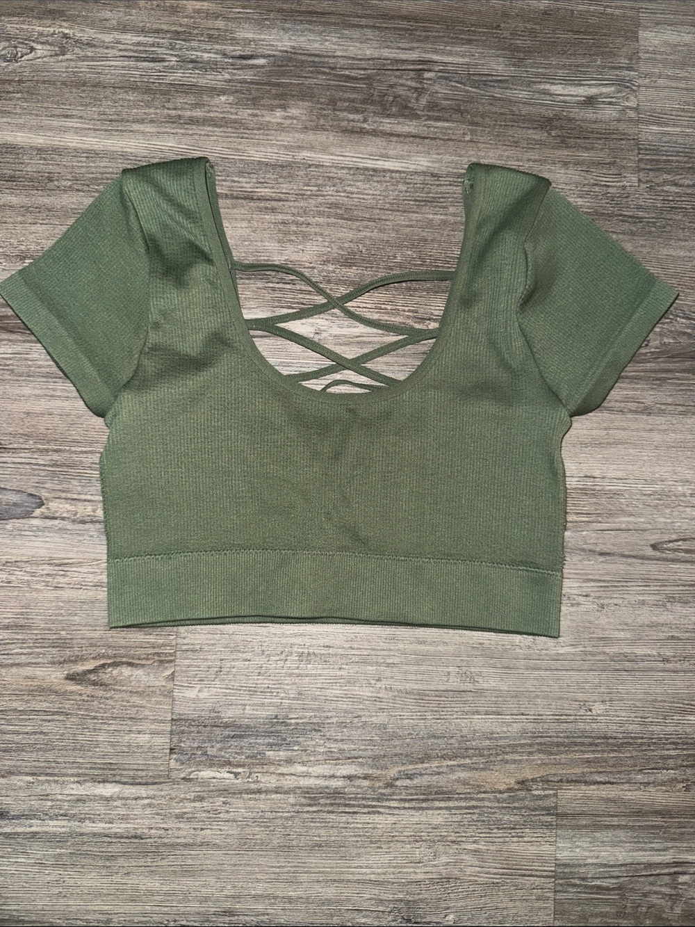 Crisscross Back Olive Ribbed Crop Top
